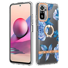 Funda Silicona Gel Goma Patron de Moda Carcasa con Anillo de dedo Soporte Y06B para Xiaomi Redmi Note 10 4G Azul