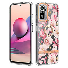 Funda Silicona Gel Goma Patron de Moda Carcasa con Anillo de dedo Soporte Y06B para Xiaomi Redmi Note 10 4G Rosa