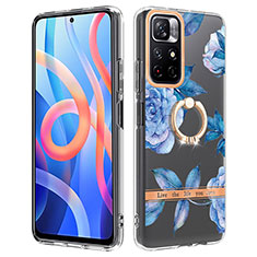 Funda Silicona Gel Goma Patron de Moda Carcasa con Anillo de dedo Soporte Y06B para Xiaomi Redmi Note 11 5G Azul