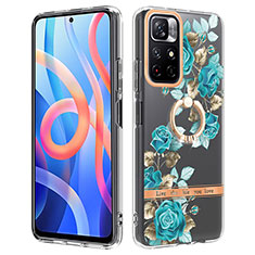 Funda Silicona Gel Goma Patron de Moda Carcasa con Anillo de dedo Soporte Y06B para Xiaomi Redmi Note 11 5G Cian