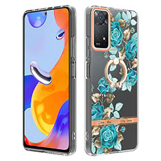 Funda Silicona Gel Goma Patron de Moda Carcasa con Anillo de dedo Soporte Y06B para Xiaomi Redmi Note 11 Pro 4G Cian