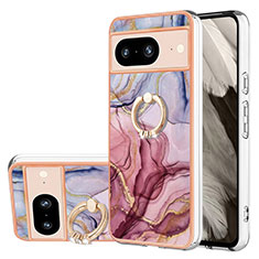 Funda Silicona Gel Goma Patron de Moda Carcasa con Anillo de dedo Soporte YB1 para Google Pixel 8 5G Purpura Claro