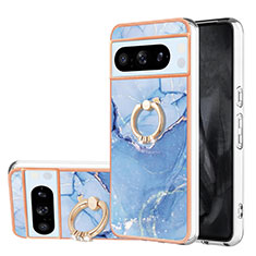 Funda Silicona Gel Goma Patron de Moda Carcasa con Anillo de dedo Soporte YB1 para Google Pixel 8 Pro 5G Azul