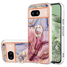 Funda Silicona Gel Goma Patron de Moda Carcasa con Anillo de dedo Soporte YB1 para Google Pixel 8a 5G Purpura Claro