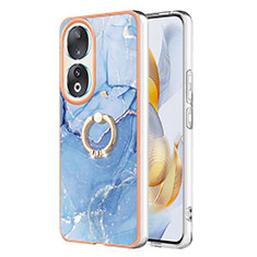 Funda Silicona Gel Goma Patron de Moda Carcasa con Anillo de dedo Soporte YB1 para Huawei Honor 90 5G Azul