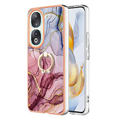 Funda Silicona Gel Goma Patron de Moda Carcasa con Anillo de dedo Soporte YB1 para Huawei Honor 90 5G Purpura Claro