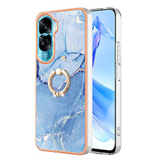 Funda Silicona Gel Goma Patron de Moda Carcasa con Anillo de dedo Soporte YB1 para Huawei Honor 90 Lite 5G Azul