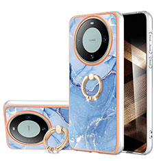 Funda Silicona Gel Goma Patron de Moda Carcasa con Anillo de dedo Soporte YB1 para Huawei Mate 60 Pro+ Plus Azul