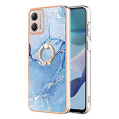 Funda Silicona Gel Goma Patron de Moda Carcasa con Anillo de dedo Soporte YB1 para Motorola Moto G53 5G Azul