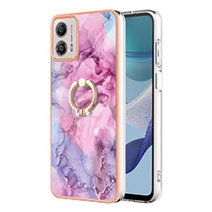 Funda Silicona Gel Goma Patron de Moda Carcasa con Anillo de dedo Soporte YB1 para Motorola Moto G53 5G Purpura Claro