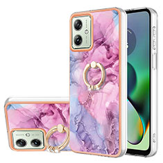 Funda Silicona Gel Goma Patron de Moda Carcasa con Anillo de dedo Soporte YB1 para Motorola Moto G54 5G Purpura Claro