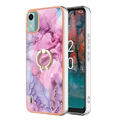 Funda Silicona Gel Goma Patron de Moda Carcasa con Anillo de dedo Soporte YB1 para Nokia C12 Plus Purpura Claro