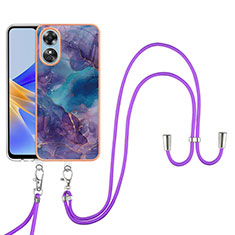 Funda Silicona Gel Goma Patron de Moda Carcasa con Anillo de dedo Soporte YB1 para Oppo A17 Morado