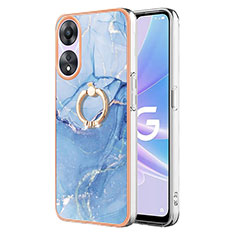 Funda Silicona Gel Goma Patron de Moda Carcasa con Anillo de dedo Soporte YB1 para Oppo A58 5G Azul