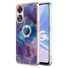 Funda Silicona Gel Goma Patron de Moda Carcasa con Anillo de dedo Soporte YB1 para Oppo A58 5G Morado