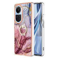 Funda Silicona Gel Goma Patron de Moda Carcasa con Anillo de dedo Soporte YB1 para Oppo Reno10 5G Purpura Claro