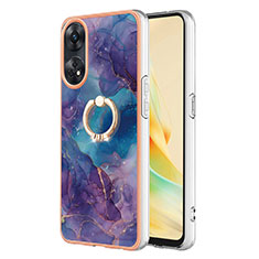 Funda Silicona Gel Goma Patron de Moda Carcasa con Anillo de dedo Soporte YB1 para Oppo Reno8 T 4G Morado