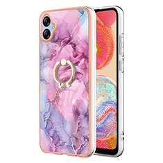 Funda Silicona Gel Goma Patron de Moda Carcasa con Anillo de dedo Soporte YB1 para Samsung Galaxy A04 4G Purpura Claro