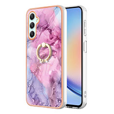 Funda Silicona Gel Goma Patron de Moda Carcasa con Anillo de dedo Soporte YB1 para Samsung Galaxy A24 4G Purpura Claro