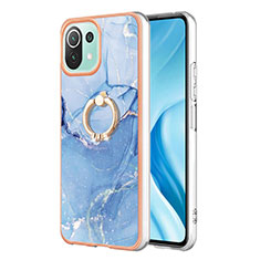 Funda Silicona Gel Goma Patron de Moda Carcasa con Anillo de dedo Soporte YB1 para Xiaomi Mi 11 Lite 5G Azul