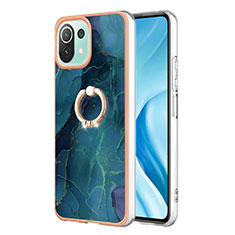 Funda Silicona Gel Goma Patron de Moda Carcasa con Anillo de dedo Soporte YB1 para Xiaomi Mi 11 Lite 5G Verde