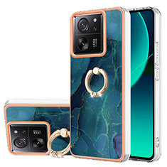 Funda Silicona Gel Goma Patron de Moda Carcasa con Anillo de dedo Soporte YB1 para Xiaomi Mi 13T Pro 5G Verde