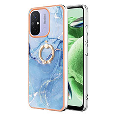 Funda Silicona Gel Goma Patron de Moda Carcasa con Anillo de dedo Soporte YB1 para Xiaomi Poco C55 Azul