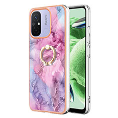 Funda Silicona Gel Goma Patron de Moda Carcasa con Anillo de dedo Soporte YB1 para Xiaomi Poco C55 Purpura Claro