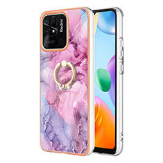 Funda Silicona Gel Goma Patron de Moda Carcasa con Anillo de dedo Soporte YB1 para Xiaomi Redmi 10 India Purpura Claro