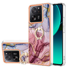 Funda Silicona Gel Goma Patron de Moda Carcasa con Anillo de dedo Soporte YB1 para Xiaomi Redmi K60 Ultra 5G Purpura Claro