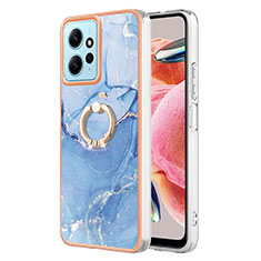 Funda Silicona Gel Goma Patron de Moda Carcasa con Anillo de dedo Soporte YB1 para Xiaomi Redmi Note 12 4G Azul