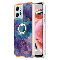 Funda Silicona Gel Goma Patron de Moda Carcasa con Anillo de dedo Soporte YB1 para Xiaomi Redmi Note 12 4G Morado