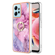 Funda Silicona Gel Goma Patron de Moda Carcasa con Anillo de dedo Soporte YB1 para Xiaomi Redmi Note 12 4G Purpura Claro