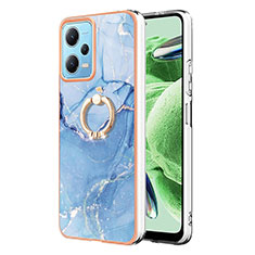 Funda Silicona Gel Goma Patron de Moda Carcasa con Anillo de dedo Soporte YB1 para Xiaomi Redmi Note 12 5G Azul