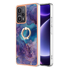 Funda Silicona Gel Goma Patron de Moda Carcasa con Anillo de dedo Soporte YB1 para Xiaomi Redmi Note 12 Turbo 5G Morado