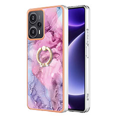 Funda Silicona Gel Goma Patron de Moda Carcasa con Anillo de dedo Soporte YB1 para Xiaomi Redmi Note 12 Turbo 5G Purpura Claro