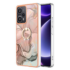 Funda Silicona Gel Goma Patron de Moda Carcasa con Anillo de dedo Soporte YB1 para Xiaomi Redmi Note 12 Turbo 5G Rosa