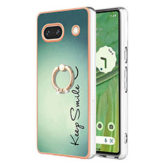 Funda Silicona Gel Goma Patron de Moda Carcasa con Anillo de dedo Soporte YB2 para Google Pixel 7a 5G Verde