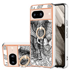 Funda Silicona Gel Goma Patron de Moda Carcasa con Anillo de dedo Soporte YB2 para Google Pixel 8 5G Gris