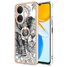 Funda Silicona Gel Goma Patron de Moda Carcasa con Anillo de dedo Soporte YB2 para Huawei Honor X7 Gris