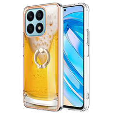 Funda Silicona Gel Goma Patron de Moda Carcasa con Anillo de dedo Soporte YB2 para Huawei Honor X8a 4G Amarillo