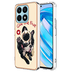 Funda Silicona Gel Goma Patron de Moda Carcasa con Anillo de dedo Soporte YB2 para Huawei Honor X8a 4G Caqui