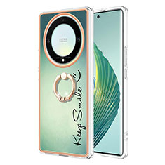 Funda Silicona Gel Goma Patron de Moda Carcasa con Anillo de dedo Soporte YB2 para Huawei Honor X9a 5G Verde