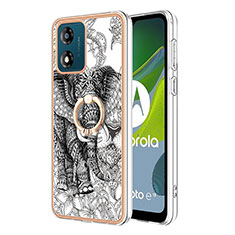 Funda Silicona Gel Goma Patron de Moda Carcasa con Anillo de dedo Soporte YB2 para Motorola Moto E13 Gris