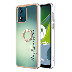 Funda Silicona Gel Goma Patron de Moda Carcasa con Anillo de dedo Soporte YB2 para Motorola Moto E13 Verde