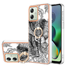 Funda Silicona Gel Goma Patron de Moda Carcasa con Anillo de dedo Soporte YB2 para Motorola Moto G54 5G Gris