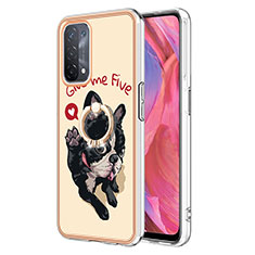 Funda Silicona Gel Goma Patron de Moda Carcasa con Anillo de dedo Soporte YB2 para Oppo A54 5G Caqui