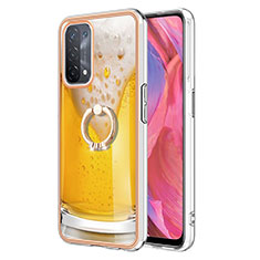 Funda Silicona Gel Goma Patron de Moda Carcasa con Anillo de dedo Soporte YB2 para Oppo A74 5G Amarillo