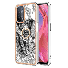 Funda Silicona Gel Goma Patron de Moda Carcasa con Anillo de dedo Soporte YB2 para Oppo A74 5G Gris