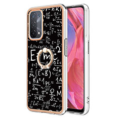 Funda Silicona Gel Goma Patron de Moda Carcasa con Anillo de dedo Soporte YB2 para Oppo A93 5G Negro